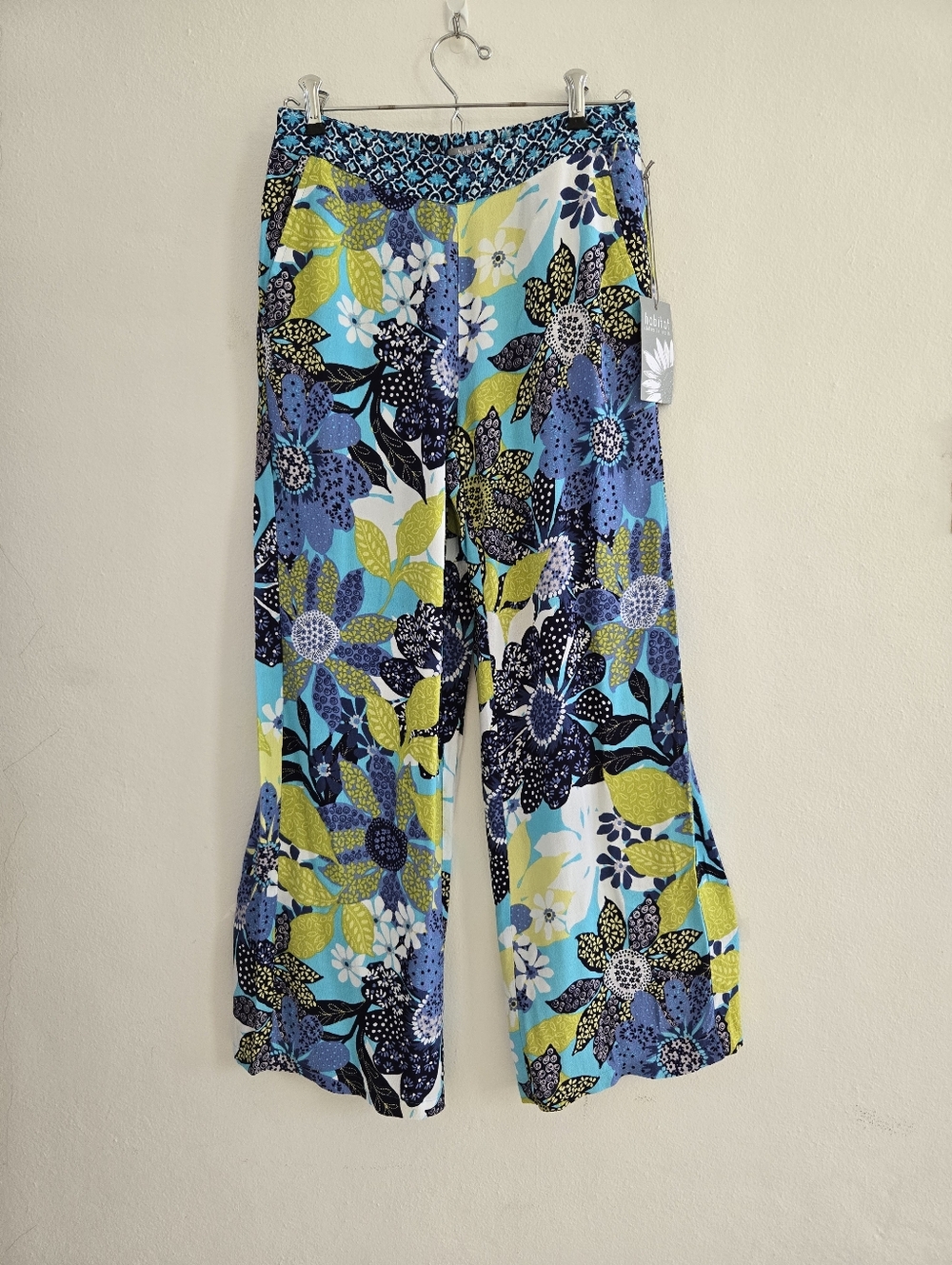 Habitat Floral Print Pants in Blue, Teal & Yellow Lightweight Resortwear Size XS